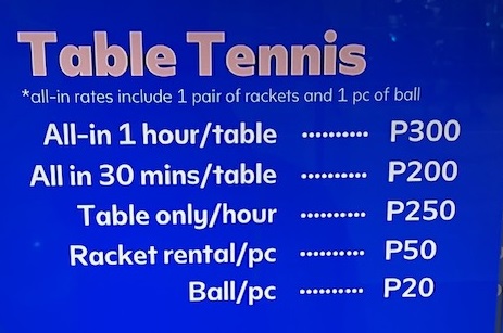SM Seaside Cebu Table tennis price