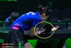 Chen Meng using Fan Zhendong Super ALC against Sun Yingsha