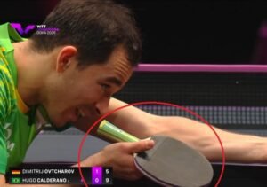 Hugo Calderano using Hugo Calderano ARY-c against Dimitrij Ovtcharov