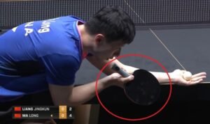 Ma Long using DHS Hurricane Long against Liang Jingkun