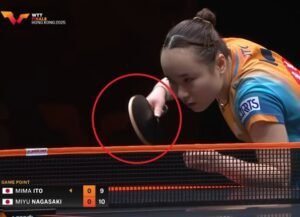 Mima Ito using Nittaku Mima Ito Carbon against Miyu Nagasaki