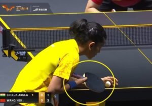 Sreeja Akula using Timo Boll W7 against Wang Yidi