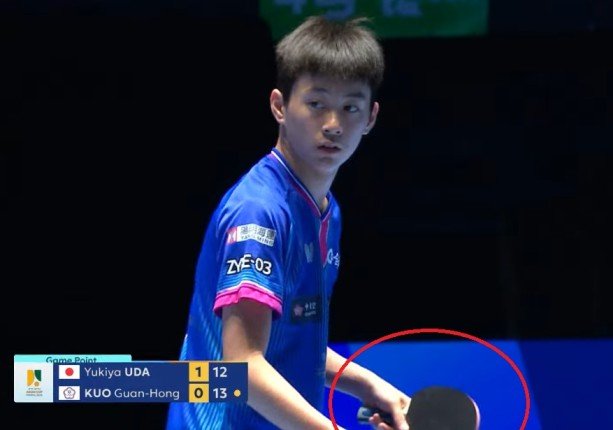 Kuo Guan-Hong using Timo Boll ALC against Yukiya Uda