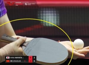 He Zhuojia using Stiga Ebenholz NCT VII against Hina Hayata