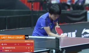 Kim Kum Yong using Butterfly Effort Special 70th Anniversary against Miwa Harimoto