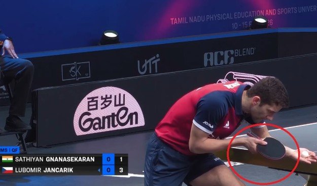 Lubomir Jancarik using Mizutani Jun ZLC against Sathiyan Gnanasekaran