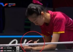 Amy Wang equipment setup against Lily Zhang