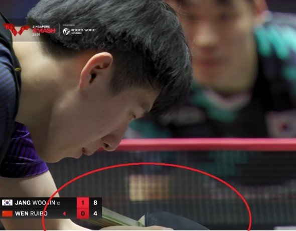 Wen Ruibo using Stiga Luma Hybrid against Jang Woojin