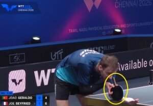 Joe Seyfried equipment setup against Joao Geraldo at the WTT Star Contender Chennai 2026