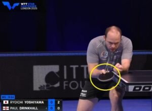 Paul Drinkhall using Tibhar Drinkhall Powerspin Carbon against Ryoichi Yoshiyama