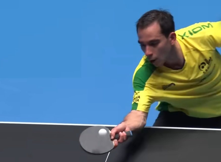 Hugo Calderano receiving a serve. Close up look of Xiom Hugo Hal